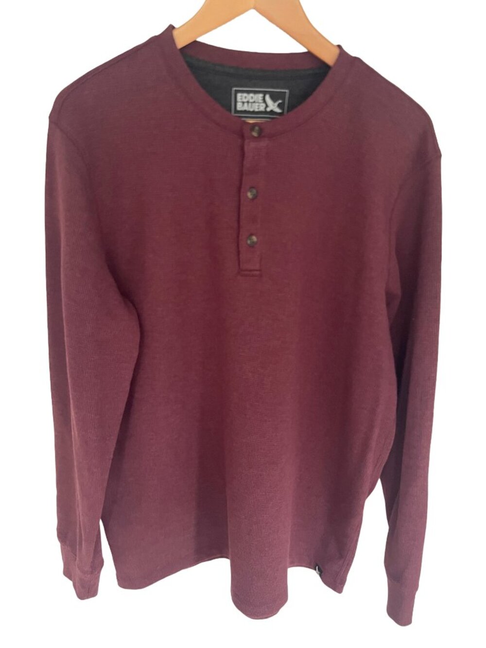 Eddie Bauer Men's Large Waffle Knit Henley Thermal Burgundy